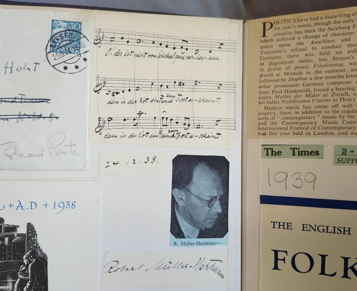 Music sent by Müller-Hartmann to Holst, Christmas 1938.