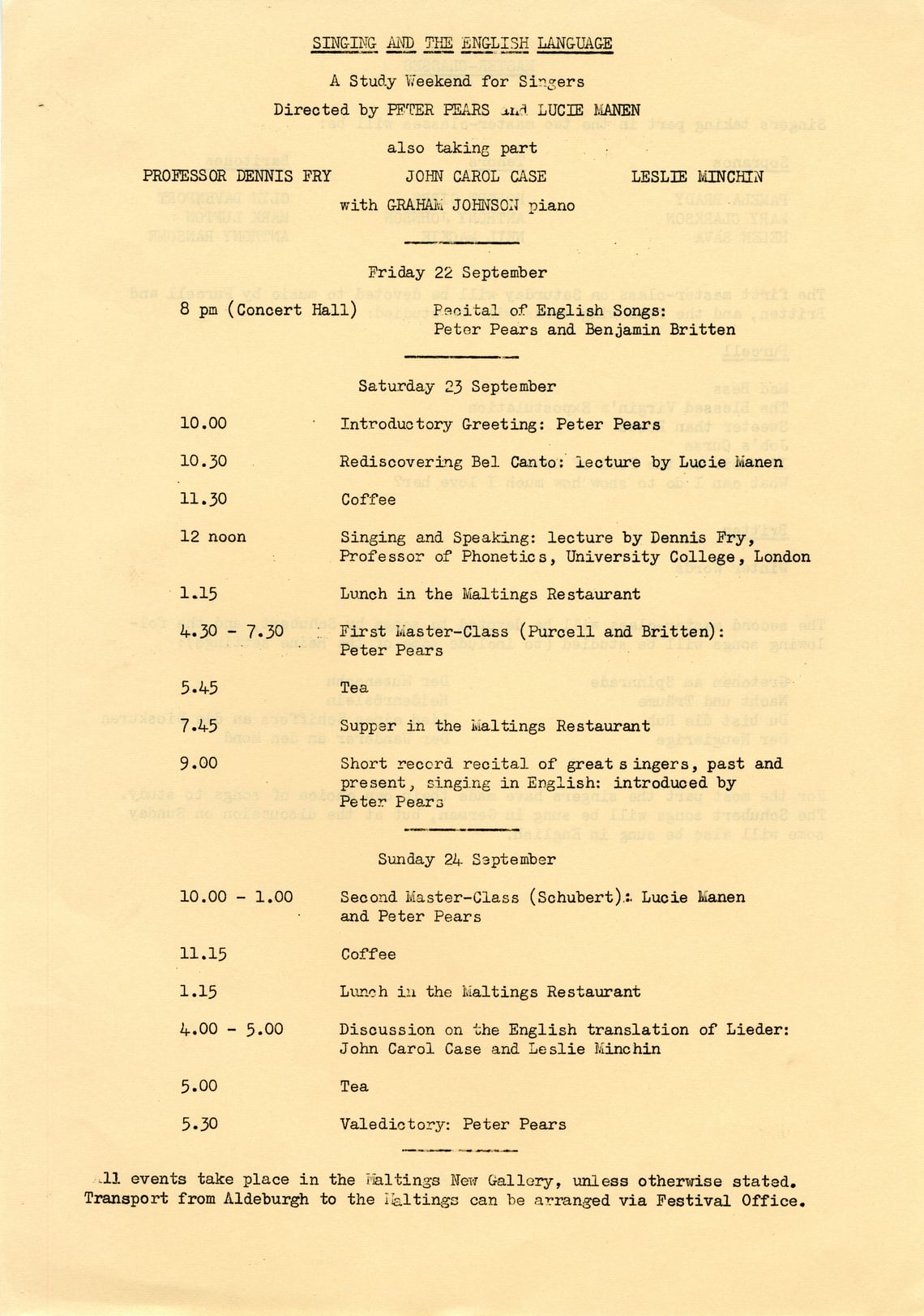 The programme for the 1972 weekend included masterclasses and lectures