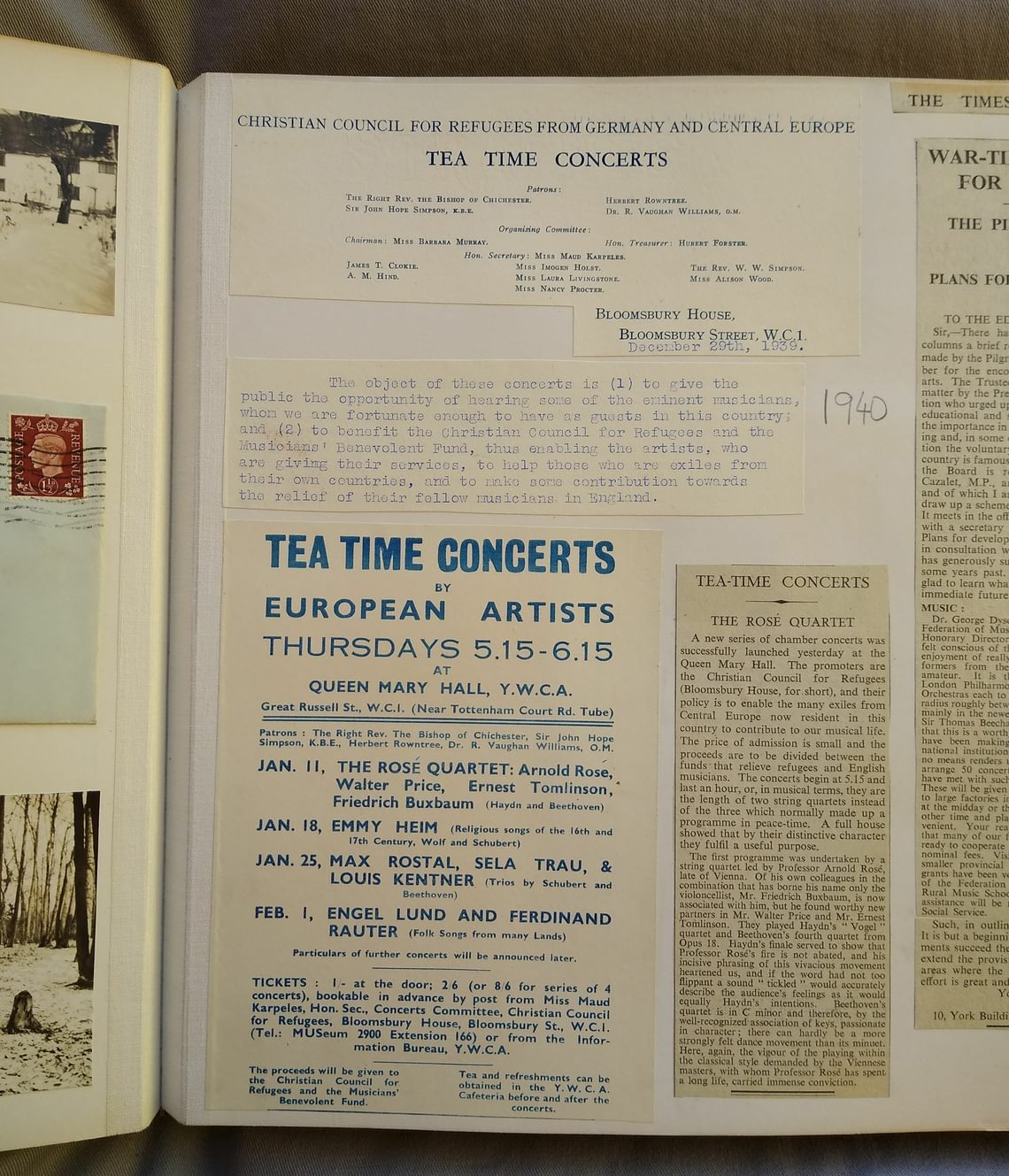 Page from Holst’s scrapbook about the Teatime Concerts of 1940