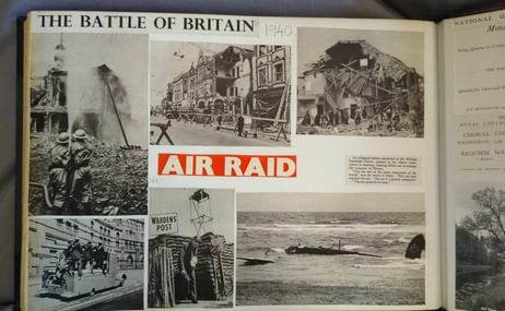 Pages from Holst’s 1940 scrapbook about air raids and the internment of Rauter and Müller-Hartmann.
