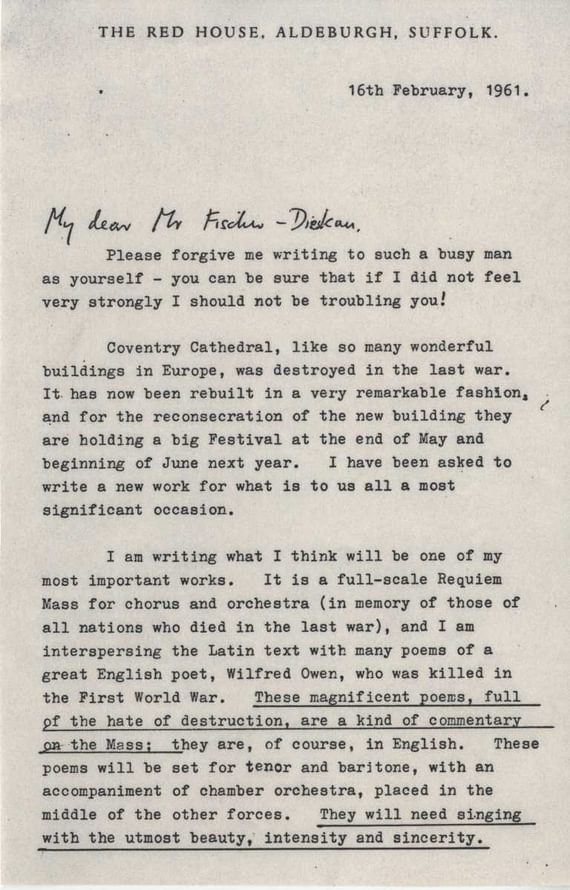 Britten’s letter to Dietrich Fischer-Dieskau, 16 February 1961
