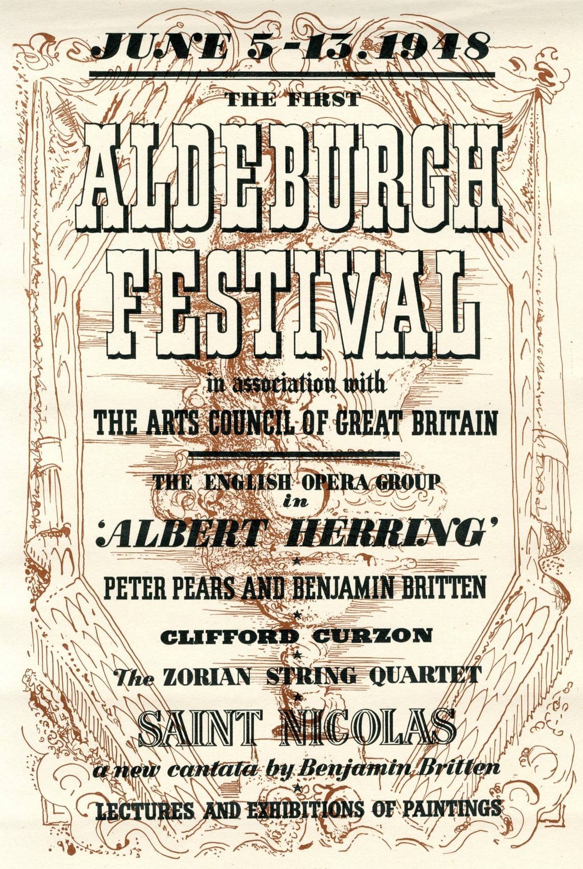 old-fashioned poster with lettering and a brown background