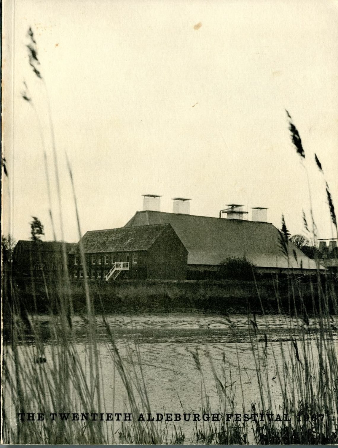 Black and white programme cover with an image of Snape Maltings on it