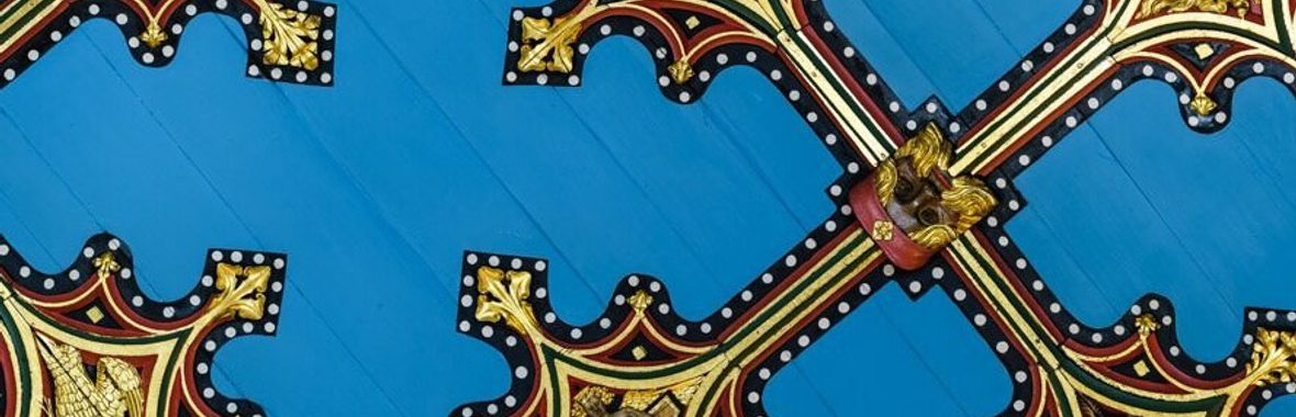 Blue patterned detail of the ceiling at St Mary's Church, Bury St Edmunds.