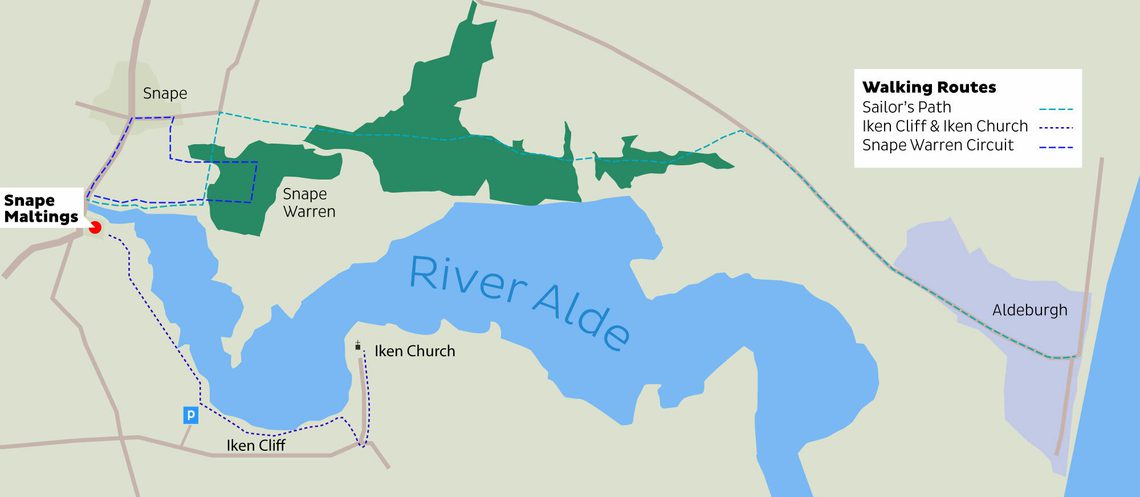 A map of walks around Snape Maltings