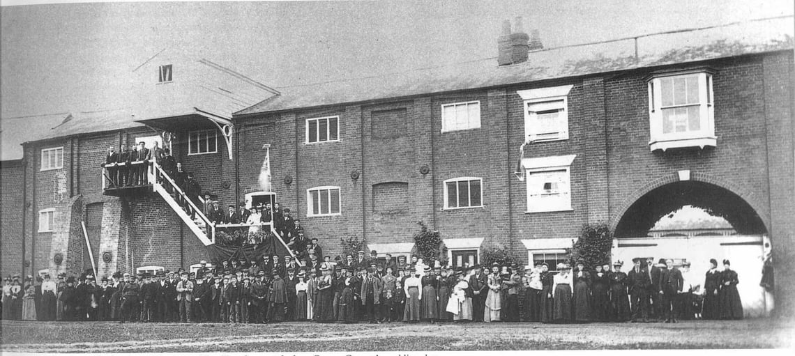 An old black and white picture of Snape Maltings