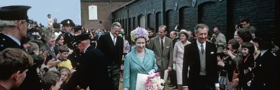 Queen Elizabeth II walking with Benjamin Britten