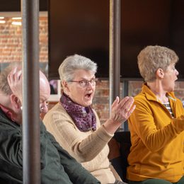 A group of people singing