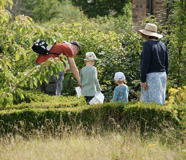 A family in a nature trail.