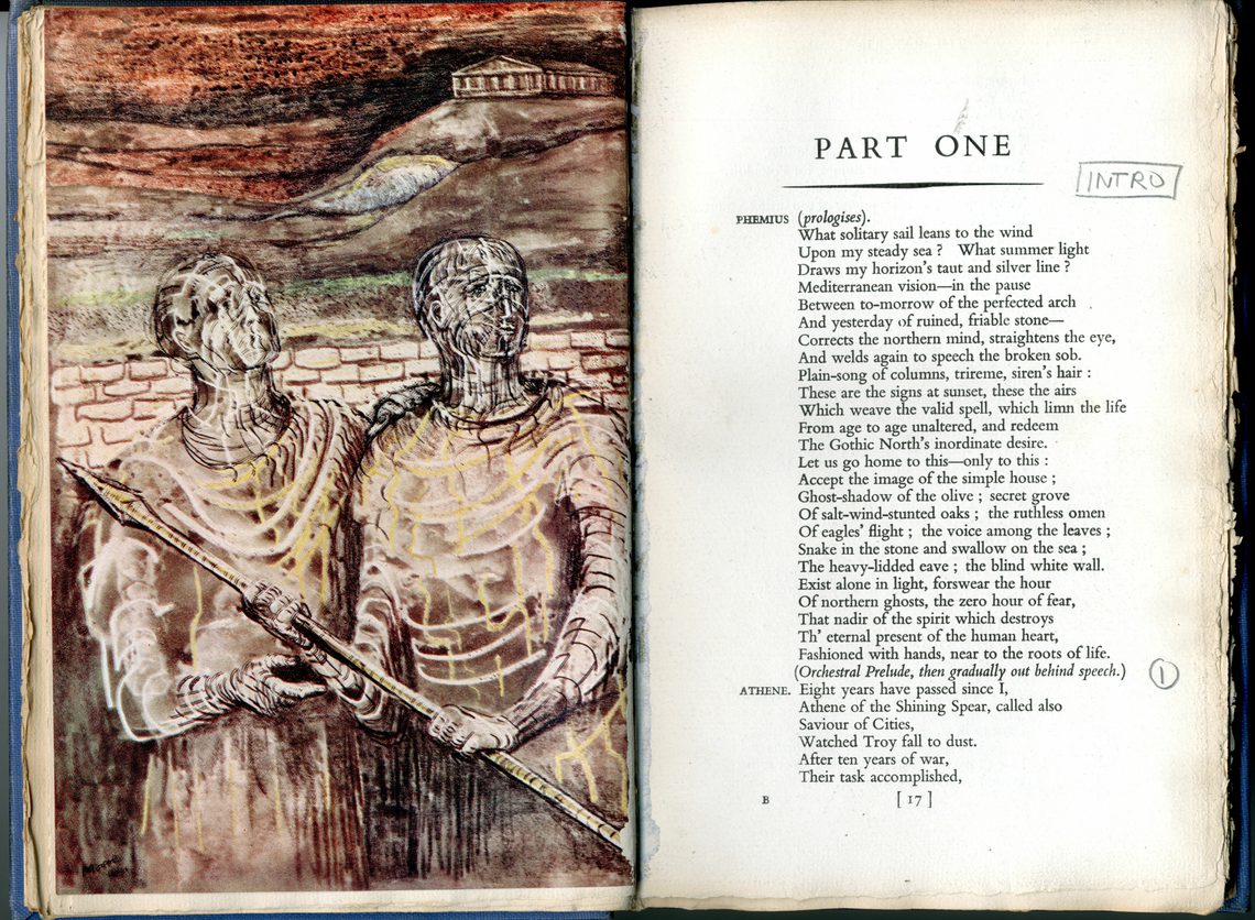 Henry Moore’s illustration for Phemius and Telemachus. Edward Sackville-West, The Rescue a melodrama for broadcasting based on Homer's Odyssey. London: Secker and Warberg, 1945.