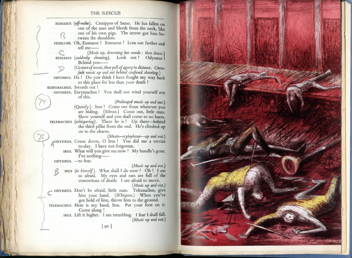 Henry Moore’s illustration for The Death of the Suitors. Edward Sackville-West, The Rescue a melodrama for broadcasting based on Homer's Odyssey. London: Secker and Warberg, 1945.