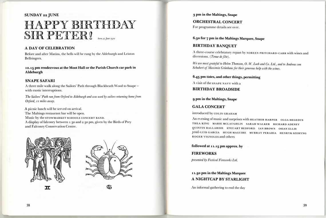 Pages from the 1980 Aldeburgh Festival programme book for 22 June