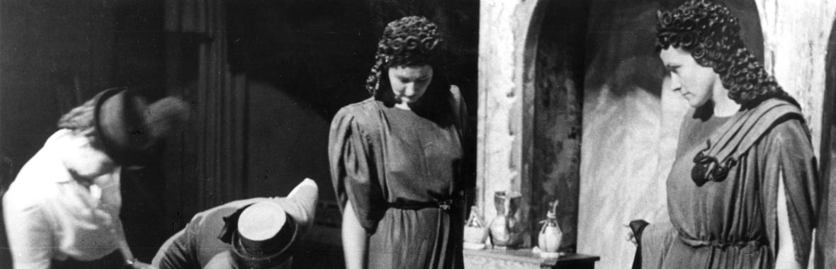 Nancy Evans and Kathleen Ferrier having their costumes fitted during the first production of The Rape of Lucretia