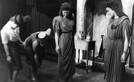 Nancy Evans and Kathleen Ferrier having their costumes fitted during the first production of The Rape of Lucretia