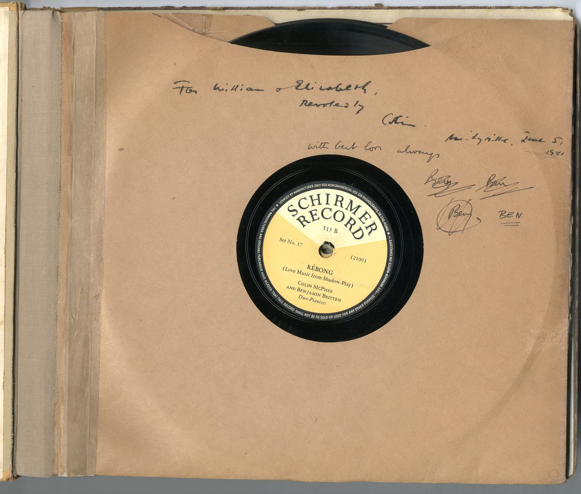 The inside of a record with had written text on the paper sleeve